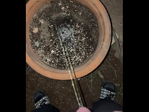 Peeing in a Pot in the Yard