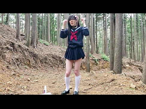 Japanese Crossdresser Sailor outdoor masturbation