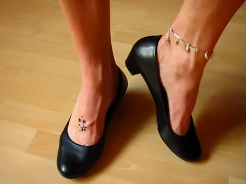 black leather pumps