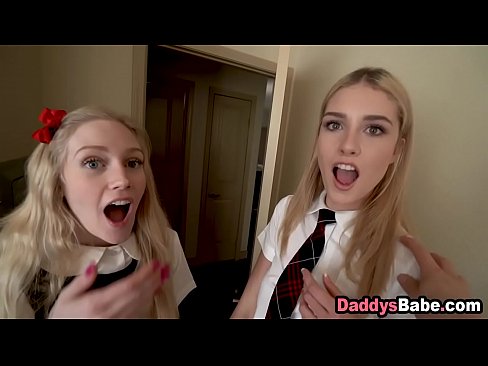 Slutty stepdaughter & her bff sucking pervy 's cock for money