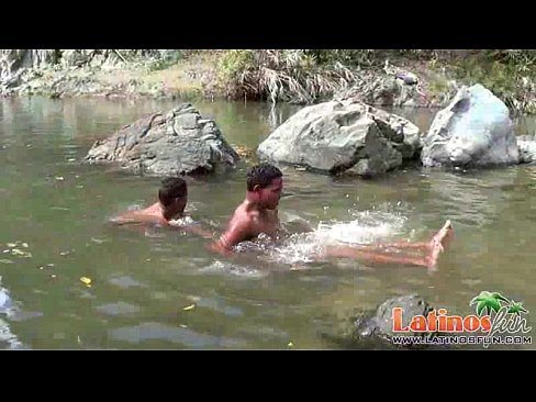 Latin twink studs get horny splashing in the river
