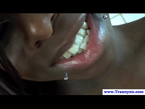 Black shemale wanks her hard cock