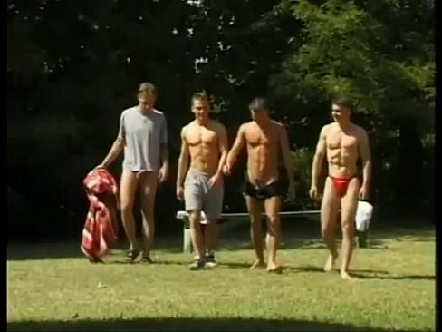 Amazing outdoor orgy as group of shameless boys fuck by the pool