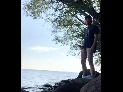 Jerking my fat cock by the lake