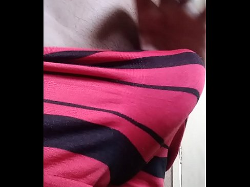 Striped red & black boxers hiding up a delightful treat in plain sight