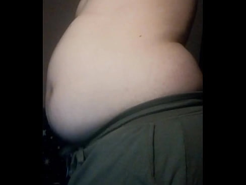 chubby gay bear playing with his huge belly and fat cock