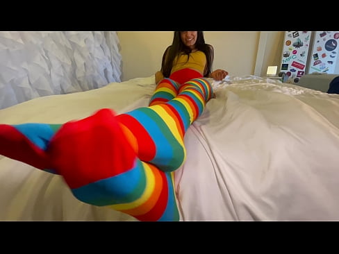 Rainbow Stockings Footjob