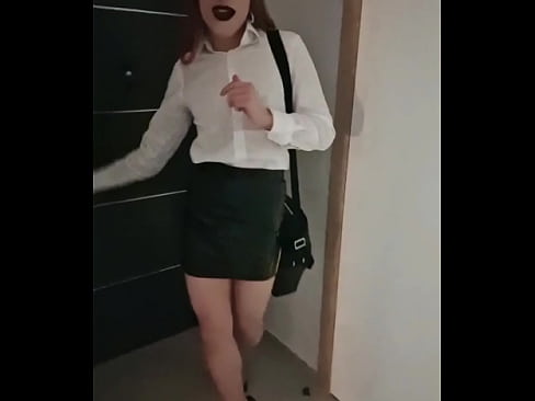 TS boss in sheer pantyhose and high heels fetish