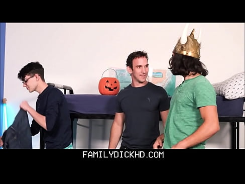 Two Stepbrothers And Their Uncle Have A Group Sex Treat While Out During Halloween Trick Or Treating