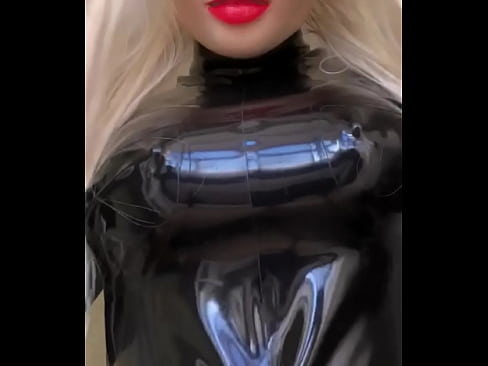Rubber Doll Squeezes Her Big Bouncy Fake Boobs