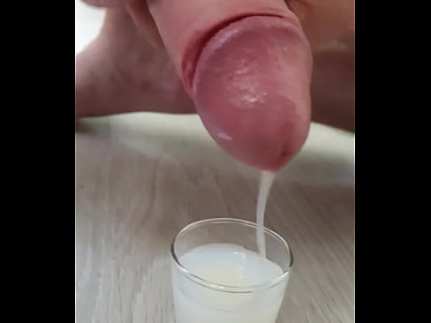 Draining balls of cum to glass - 2