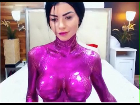 Teasing Sexy Girl With Purple Body Paint