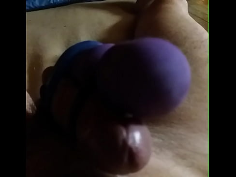 Final cumshot with the vibrator tied to the cock