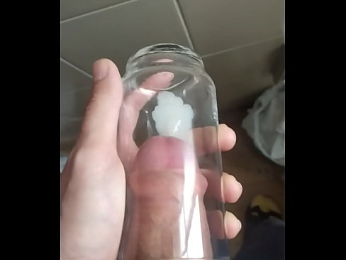 Huge load in glass by big dick