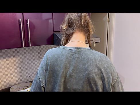 Dormmate-girl gets cum in mouth and hair while there is no one in the kitchen except us