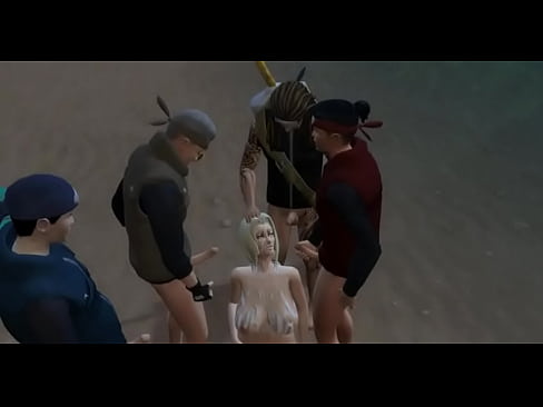 Lady Tsunade fucked in the ass double penetration by enemy ninjas on the beach Naruto Hentai