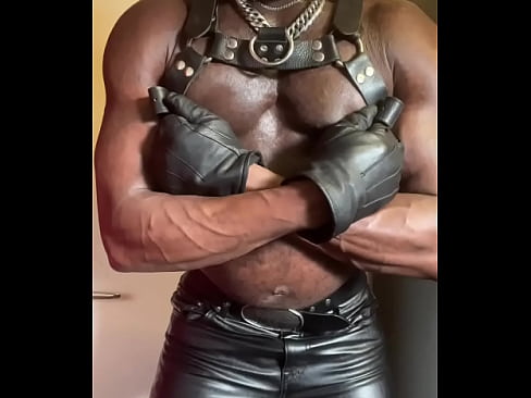 Teaser Clips: Ebony Mature Bodybuilder Solo Leather Nipple Play