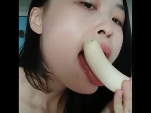 Banana receives blowjob from Chinese girl then big dildo gets Chinese shaven pussy