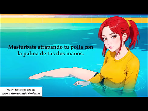 Instrucciones para masturbarse con la chica anime más hot en la piscina. Voz española.