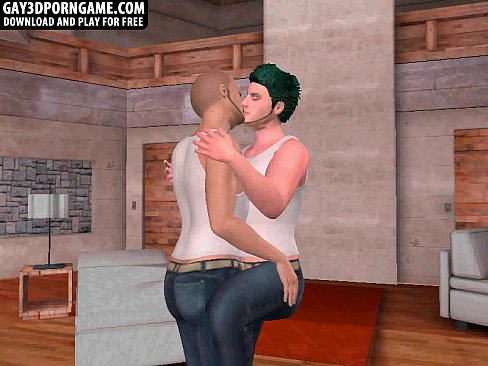 This sexy 3D stud with green hair is sucking a hot hunks big cock