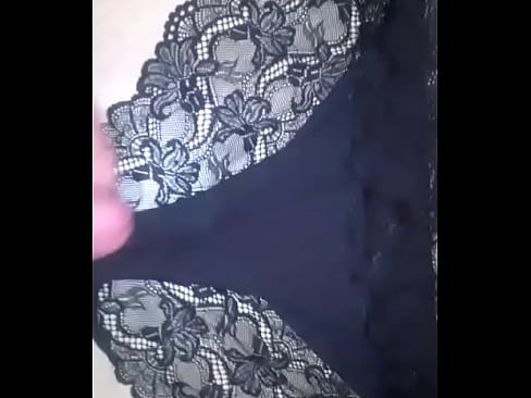 Cumming over wife's black lace panties