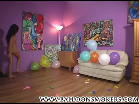 Teen pops balloons nude