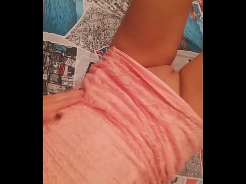 Girl masturbates in pink lingerie
