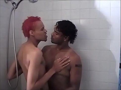 Horny black thug sucks blonde's cock in shower