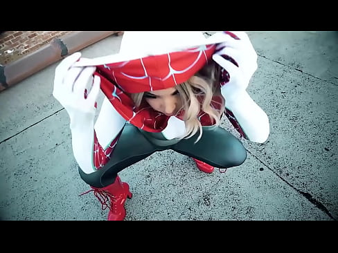 SPIDER GWEN SUPERHERO GETS FAT NUTS ON FACE AND LEAKING OUT OF PUSSY