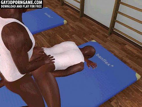 Two sexy black 3D studs suck eachother off on yoga mats