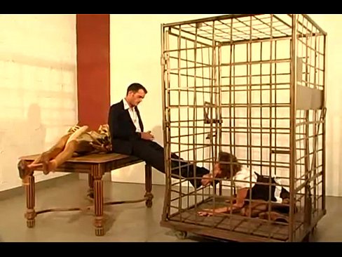 German secretary girl licks feet and sucks cock of her boss in cage