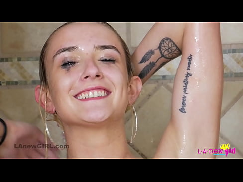 Skinny tattooed blonde takes sexy Shower in 4K