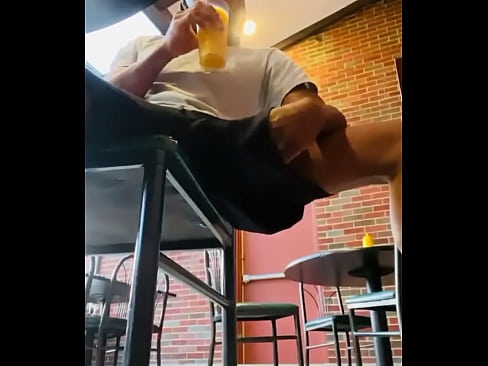 Jerking my big dick in public restaurant