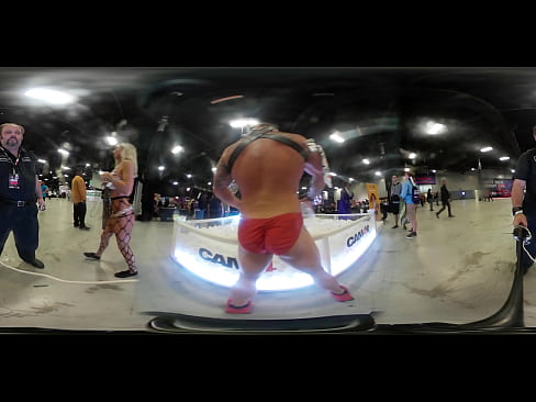 360 degree view of male pornstar dancing at expo