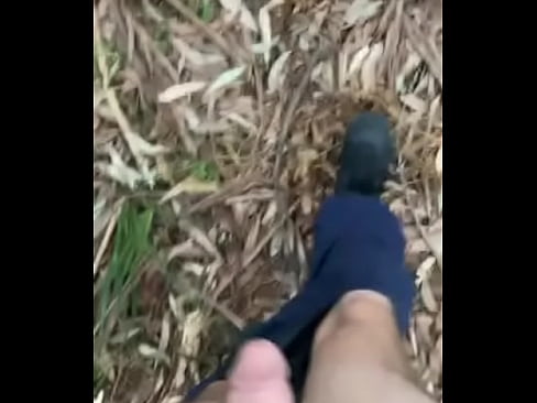 18yo twink dare to walk naked in the woods with hard dick out.