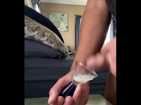 Huge load explosion into shot glass