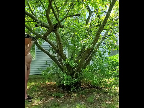 Old man nude in yard pissing smoking plays with small penis neighbors out