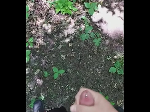 Shooting a big cumshot in the woods