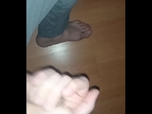 teen boy stepping in his jizz