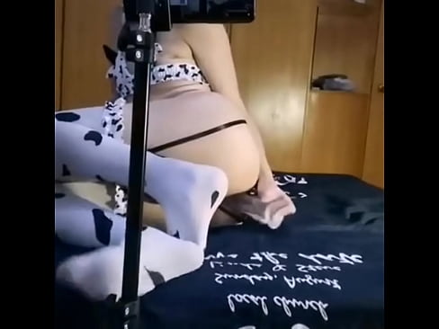 femboy milks himself cum using a dildo and vibrator