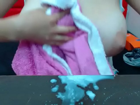 Pregnant milf plays milk boobs