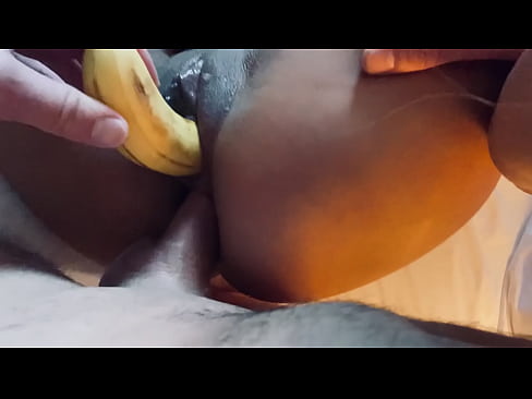 DP in my latina asshole with banana in her pussy