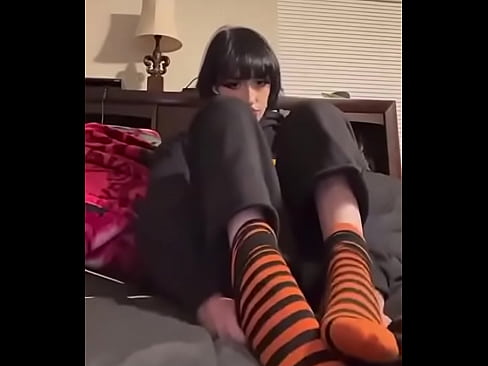 Pale girl takes socks off for you