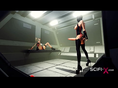 Hot 3d dickgirl fucks hard a sexy girl in the sci-fi confinement cell