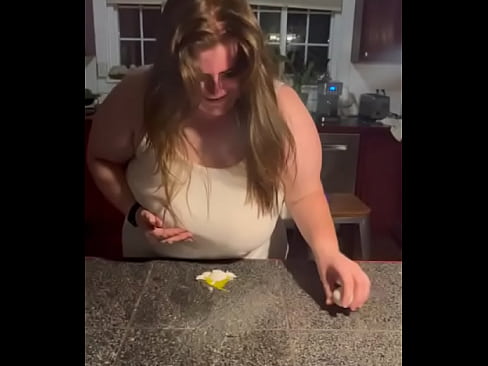 BBW Smashes Egg With Big Boobs