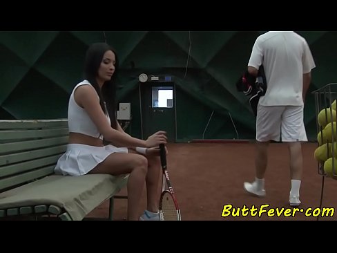 Busty euro anally banged at tennis court