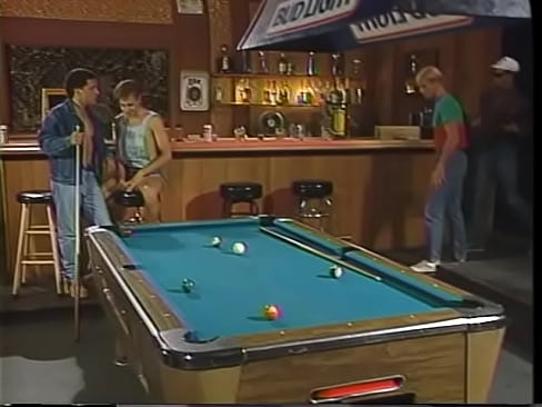 Homo guys are enjoy mutual blowjobs  on the pool table in the bar