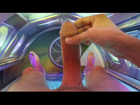 Playing with my foreskin of my big dick in solarium