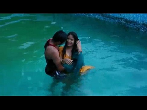 Lovers hot romance in swimming pool