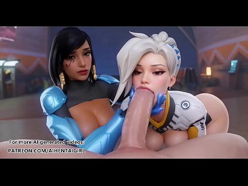 Ow Pharah and Mercy cosplay Threesome